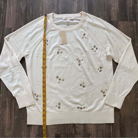 NWT Michael Kors Crewneck Embellished Gen Stone Cream Long Sleeve Knit Sweater M - Picture 13 of 14